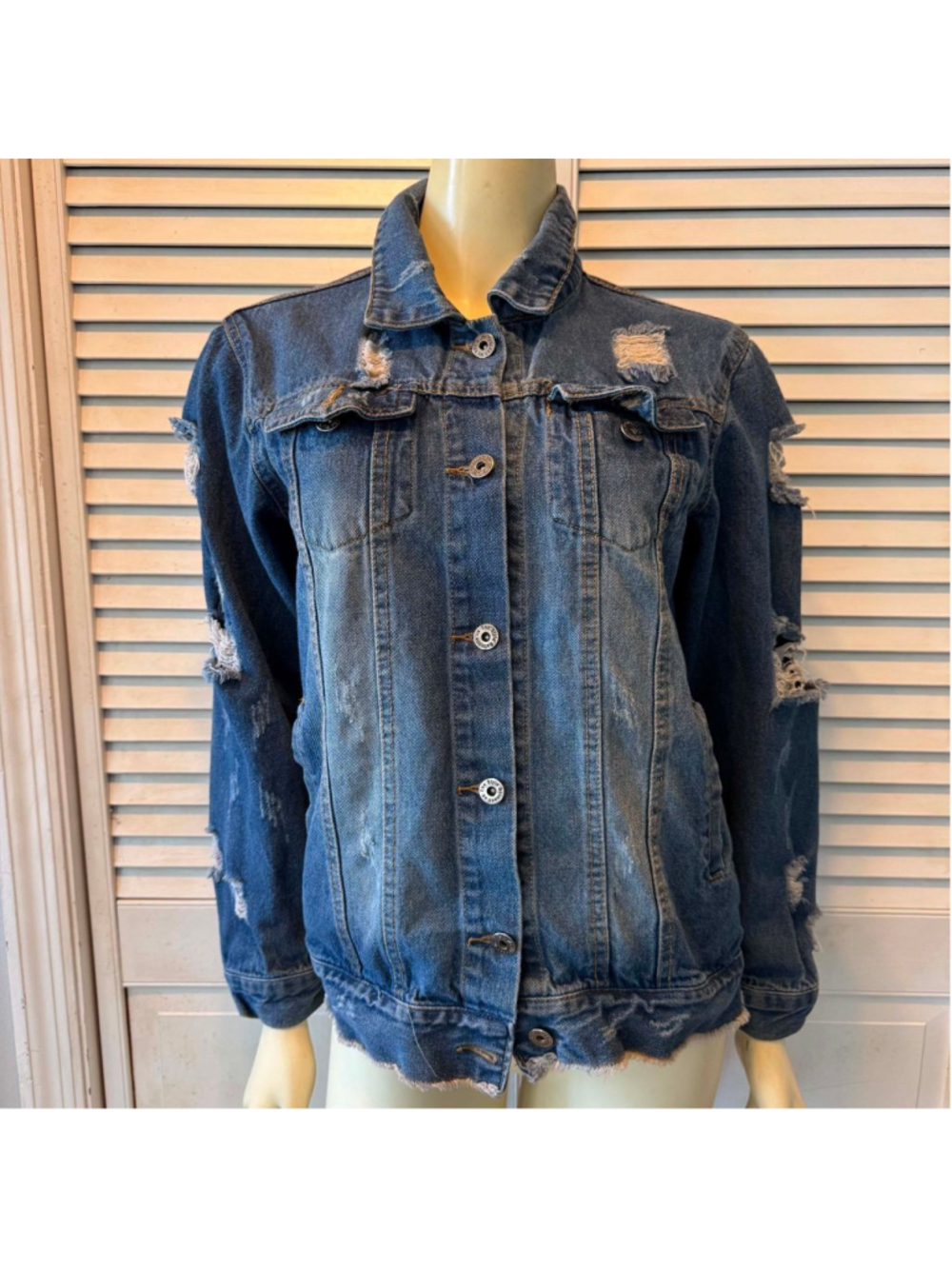 Women's The Style Between Us Blue Distressed Jean Jacket
